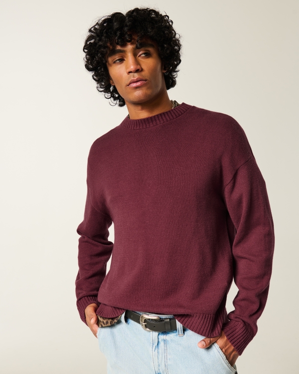 Boxy Crew Sweater, Burgundy view 1