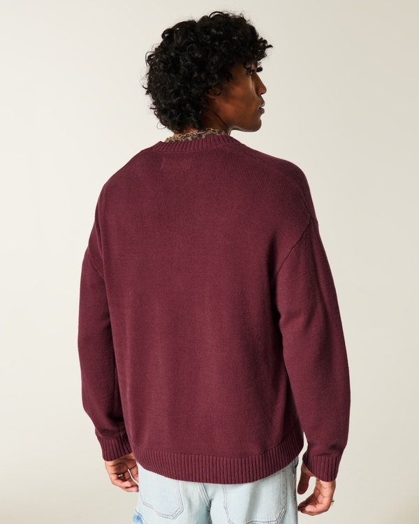 Boxy Crew Sweater, Burgundy view 2