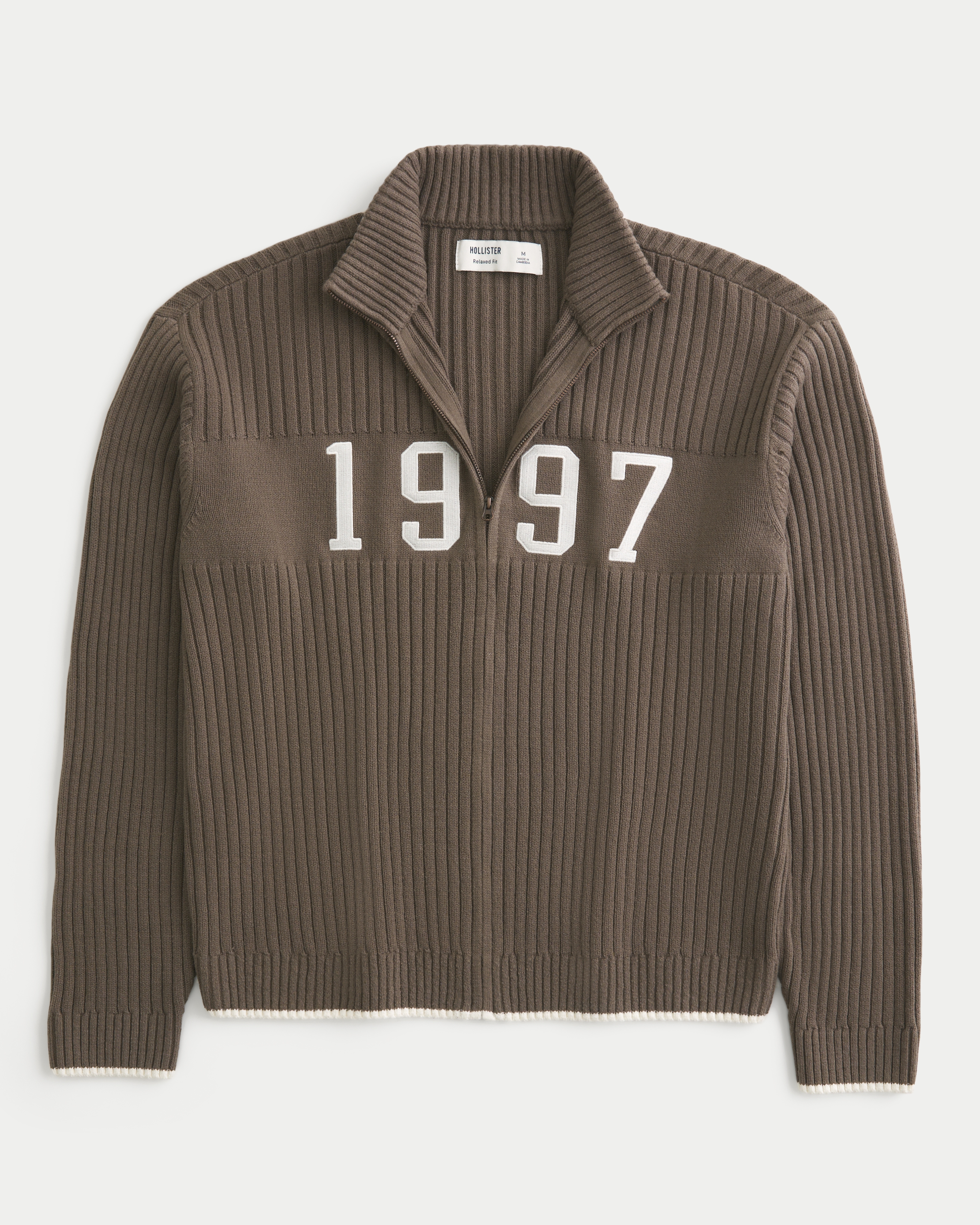 Relaxed Number Graphic Zip-Up Sweater
