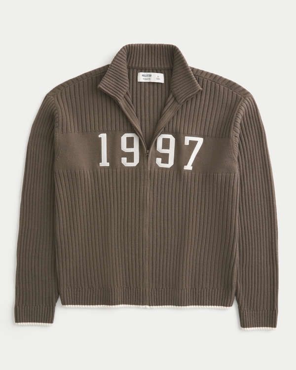 Men's Relaxed Number Graphic Zip-Up Sweater | Men's Tops