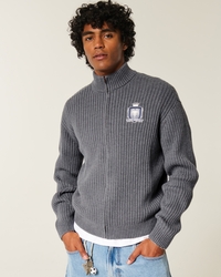 Relaxed Graphic Zip-Up Sweater