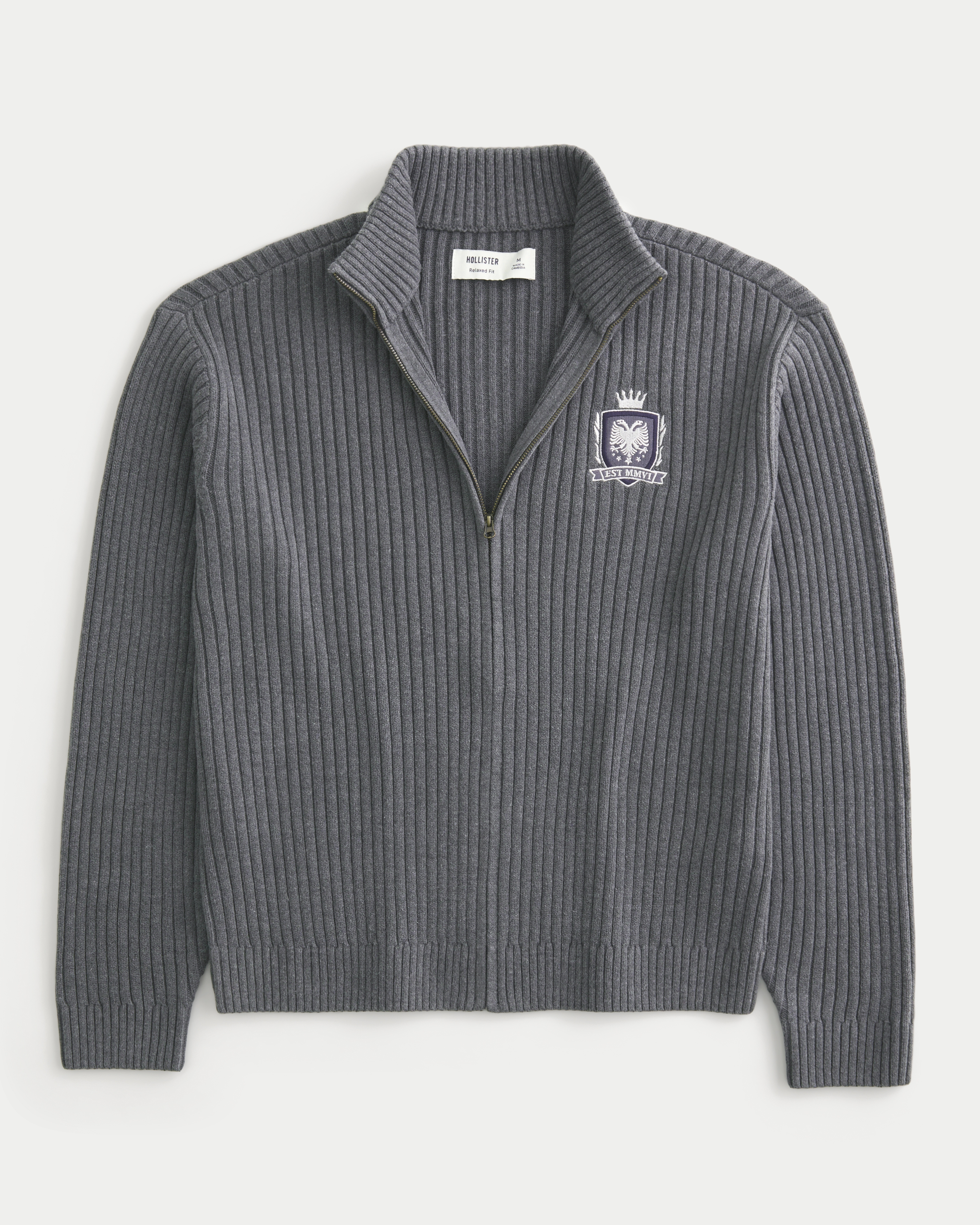 Relaxed Graphic Zip-Up Sweater