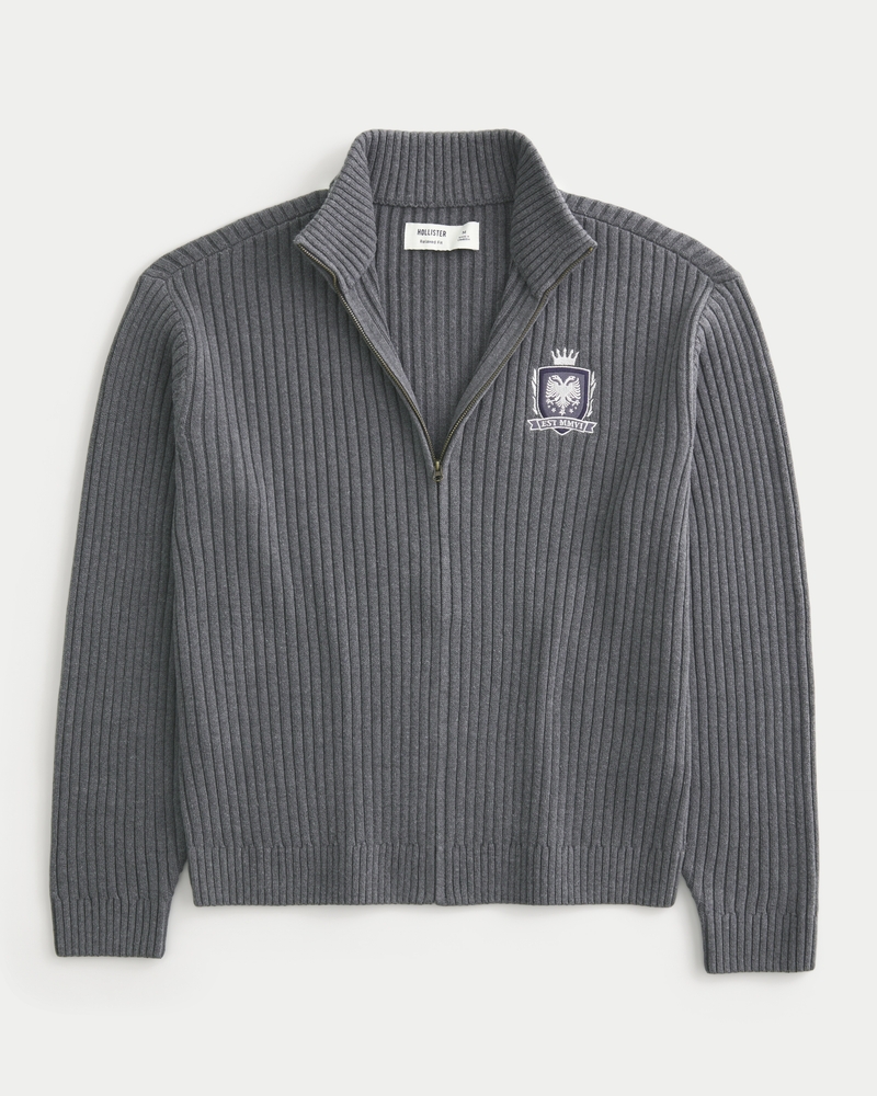 Relaxed Graphic Zip-Up Sweater