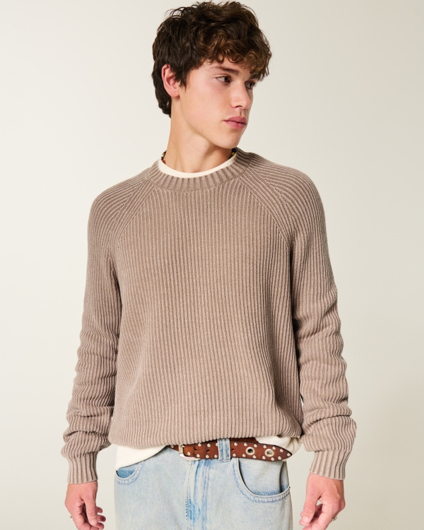 Boxy Washed Crew Sweater, Washed Taupe view 1
