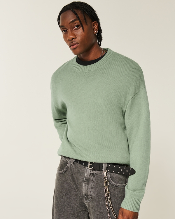 Boxy Crew Sweater, Sage view 1