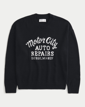 Men's Boxy Motor City Auto Repairs Graphic Crew Jumper | Men's Sale ...