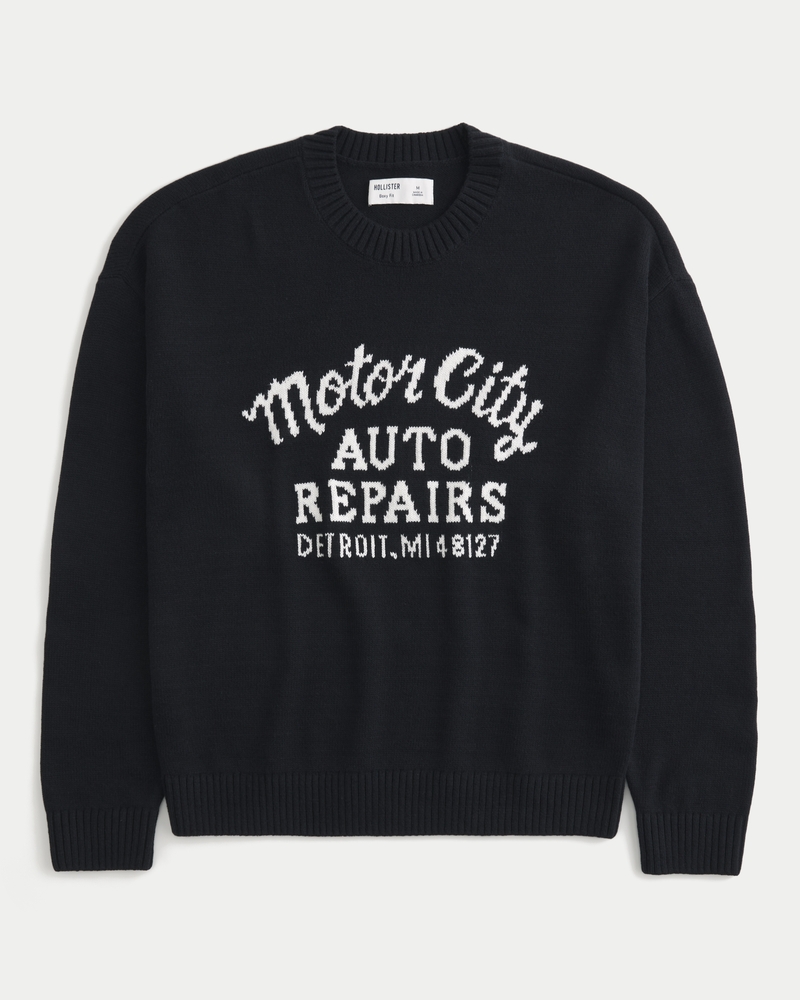 Men's Boxy Motor City Auto Repairs Graphic Crew Sweater | Men's