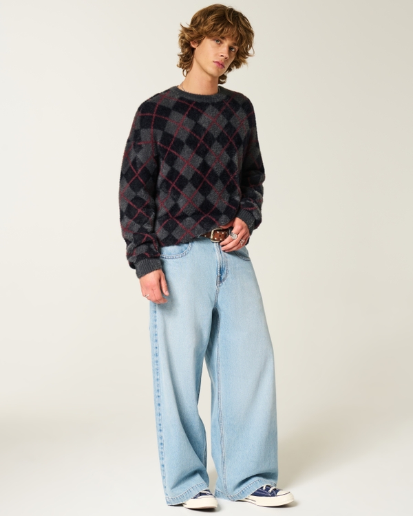 Boxy Fuzzy Crew Sweater, Dark Gray Pattern view 2