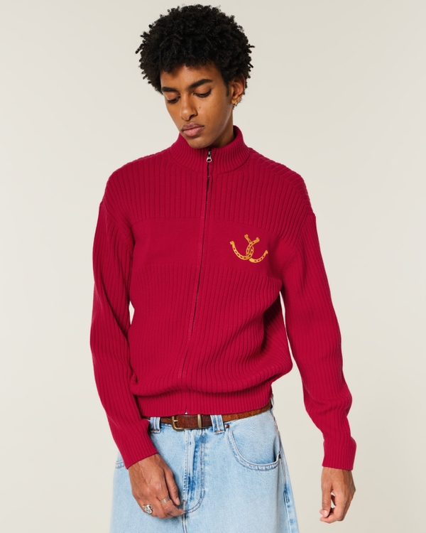 Men's Relaxed Zip-Up Horseshoe Graphic Sweater | Men's Tops