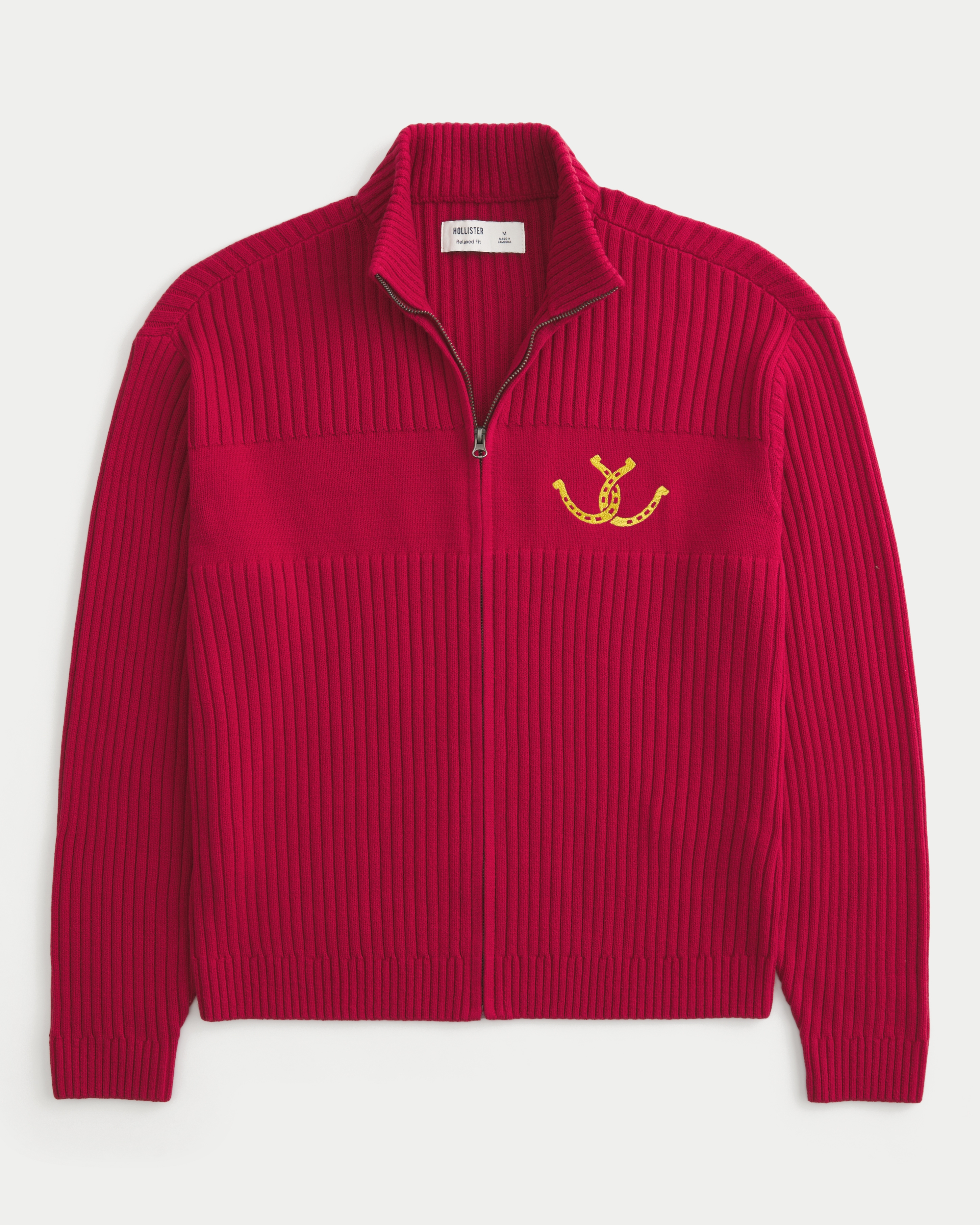Relaxed Zip-Up Horseshoe Graphic Sweater