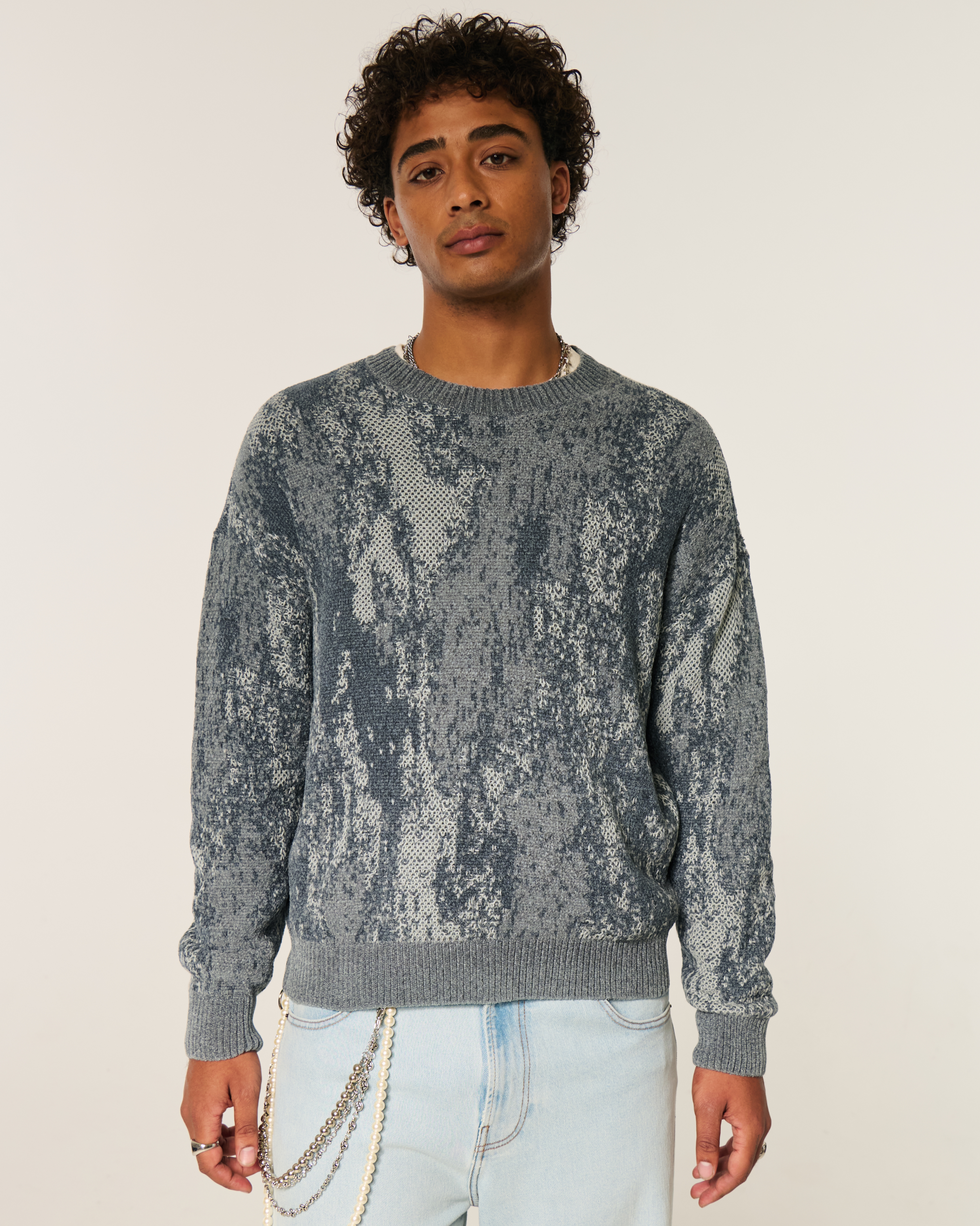 Boxy Pattern Crew Sweater