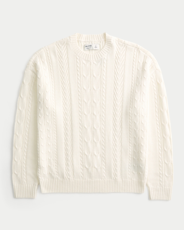 Relaxed Cable-Knit Crew Sweater