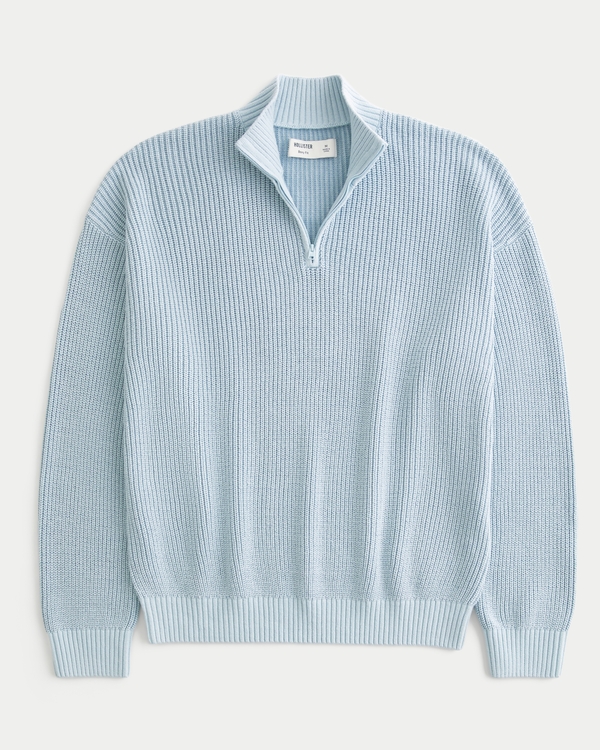 Baggy Cinch Quarter-Zip Sweater, Light Blue view 1