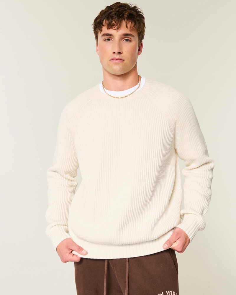 Boxy Cable-Knit Crew Sweater
