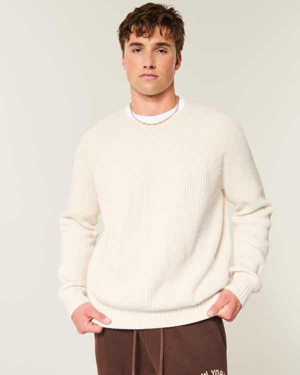Boxy Crew Sweater, Cream view 1