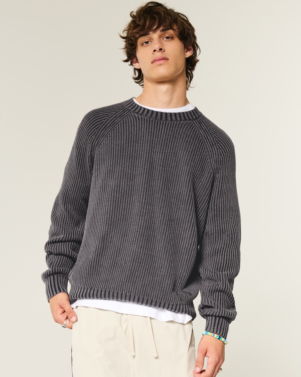 Boxy Crew Sweater, Washed Black view 1