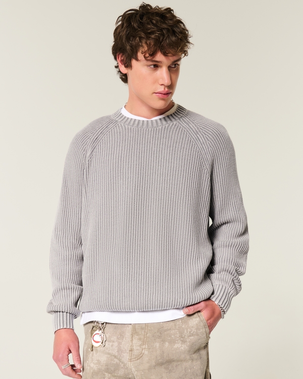 Boxy Crew Sweater, Washed Gray view 1