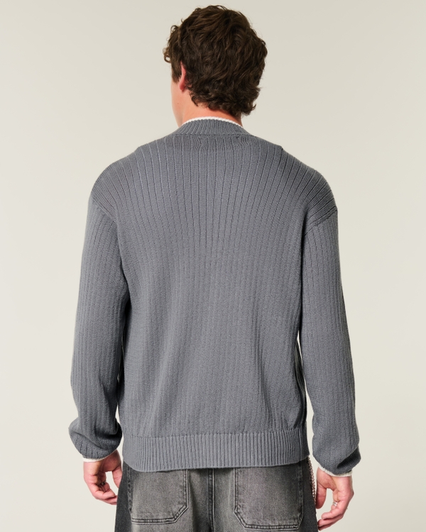Shrunken Ribbed Zip-Up Sweater, Dark Gray view 2