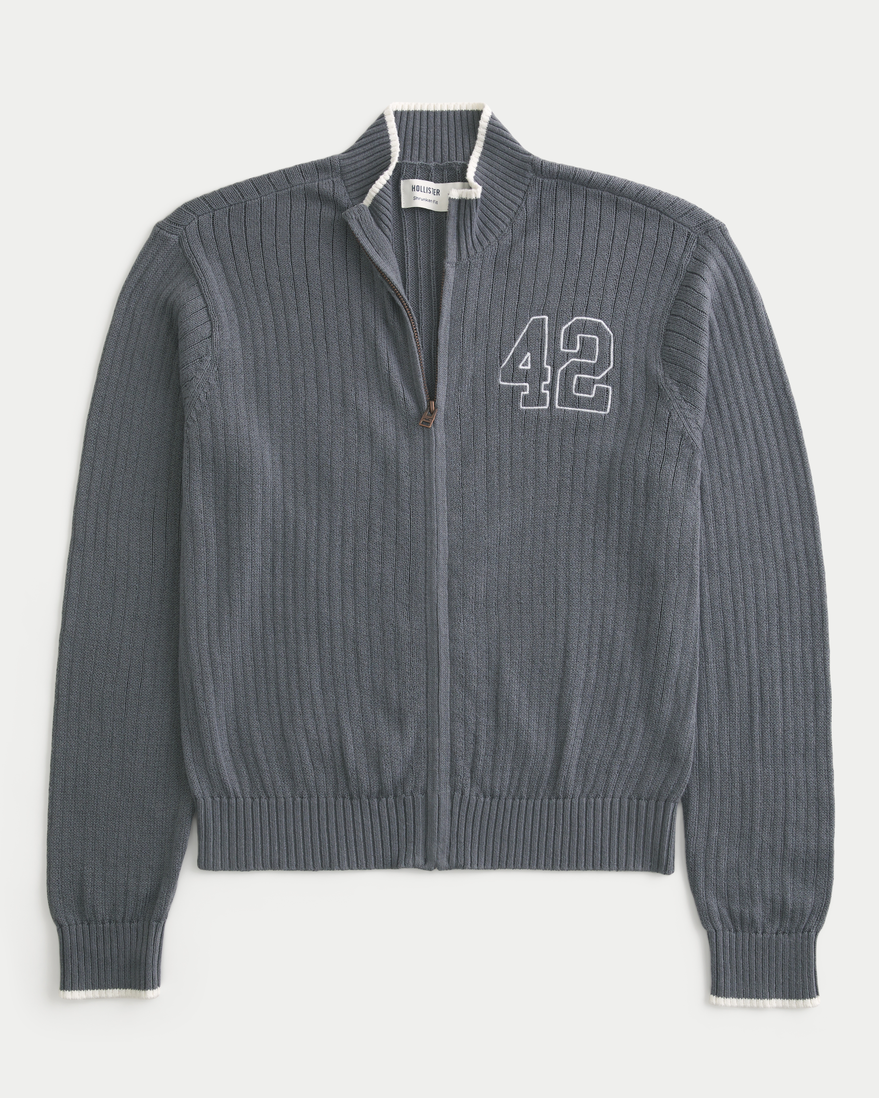 Shrunken Ribbed Zip-Up Sweater