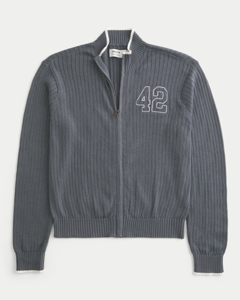 Shrunken Ribbed Zip-Up Sweater