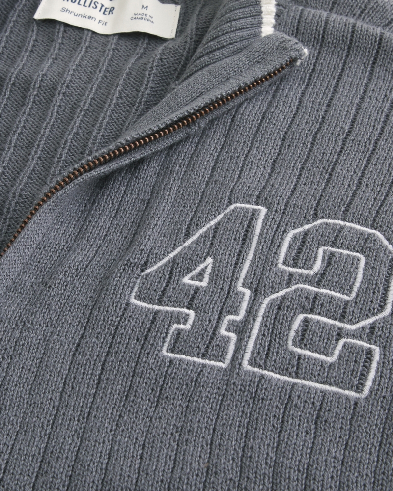 Shrunken Ribbed Zip-Up Sweater