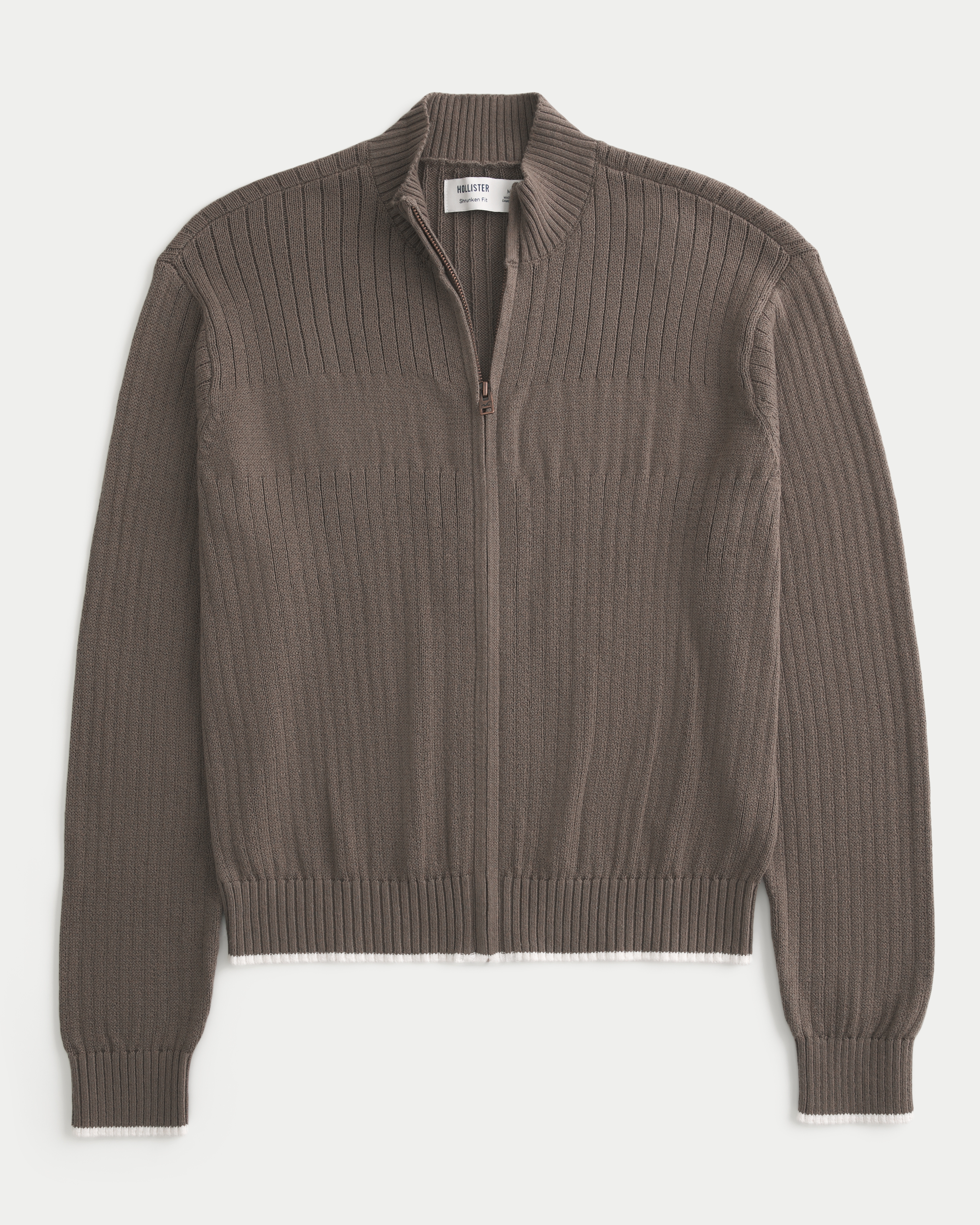 Shrunken Ribbed Zip-Up Sweater