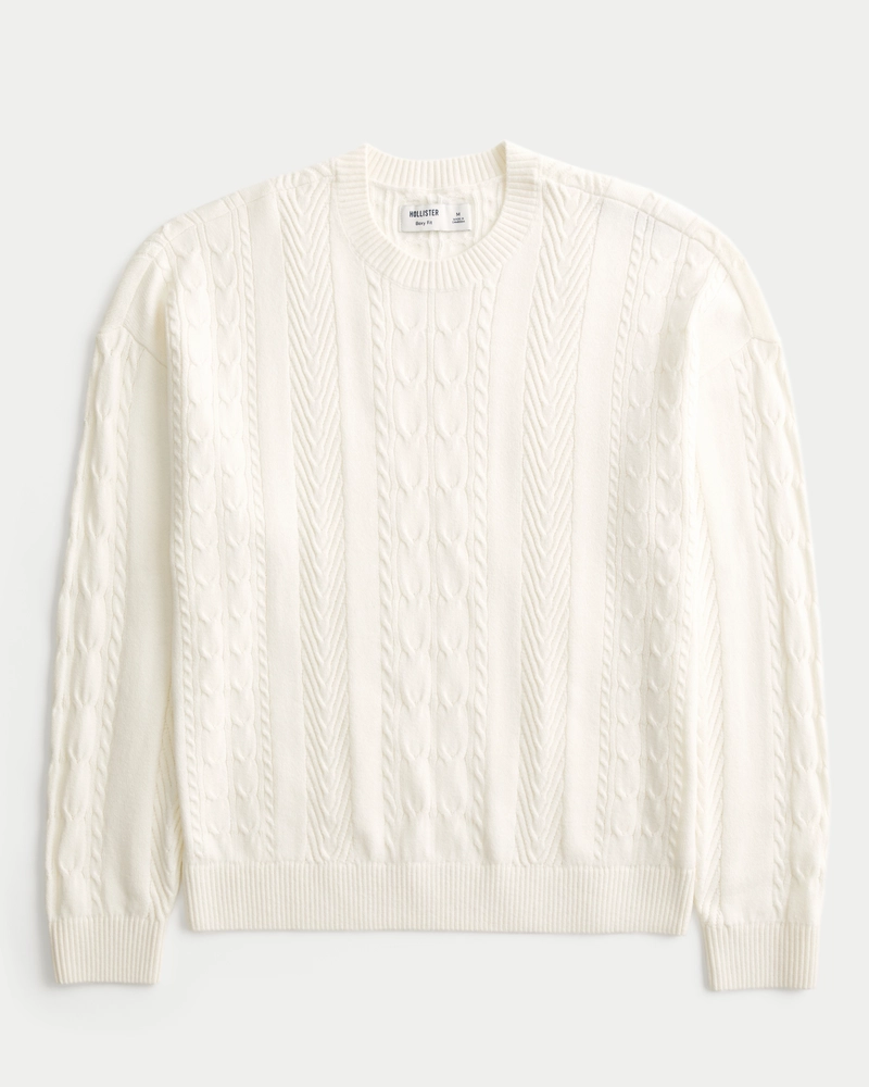 Boxy Cable-Knit Crew Sweater