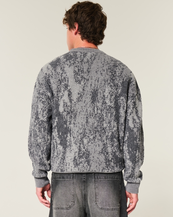 Boxy Pattern Crew Sweater, Gray Pattern view 2