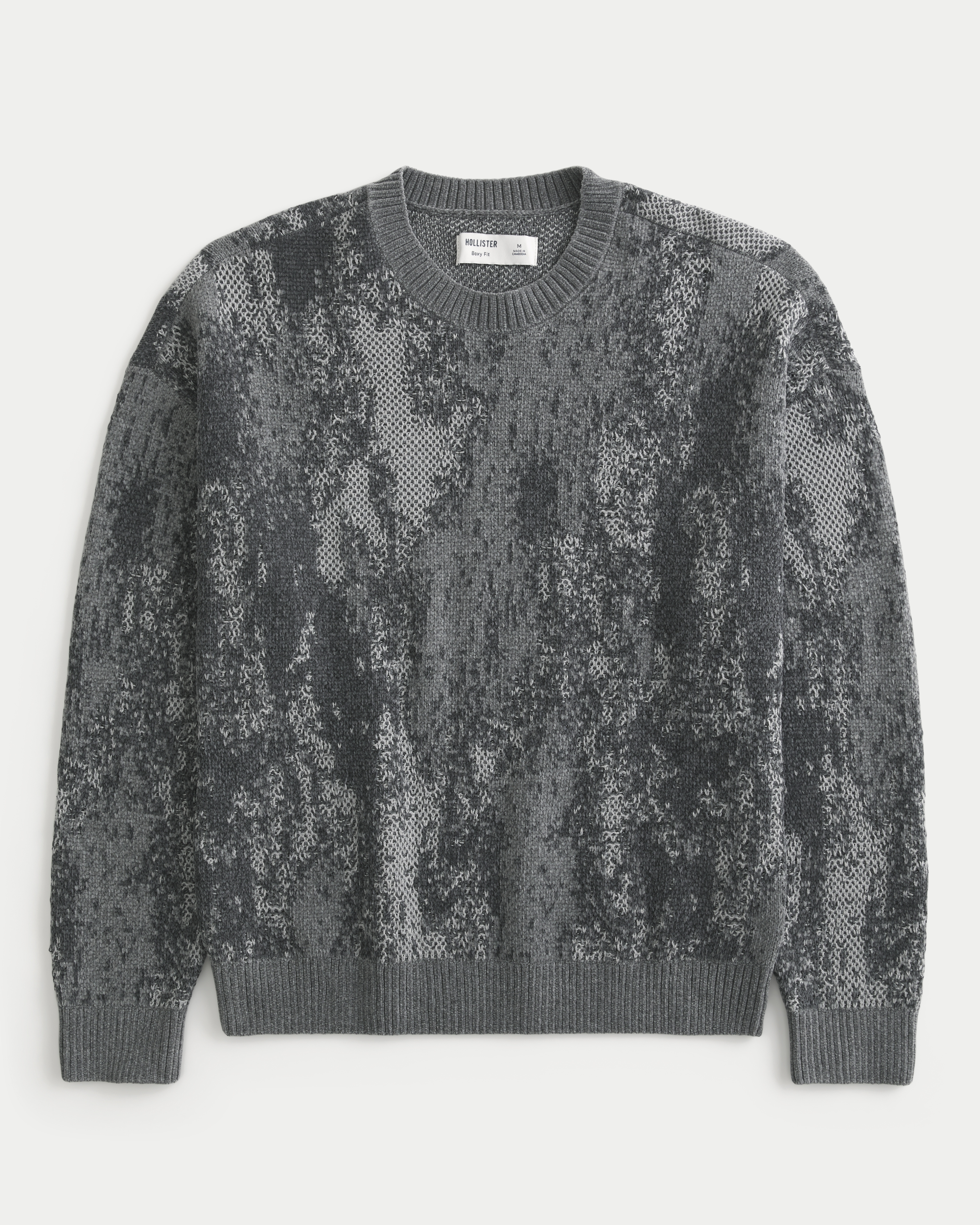 Boxy Pattern Crew Sweater