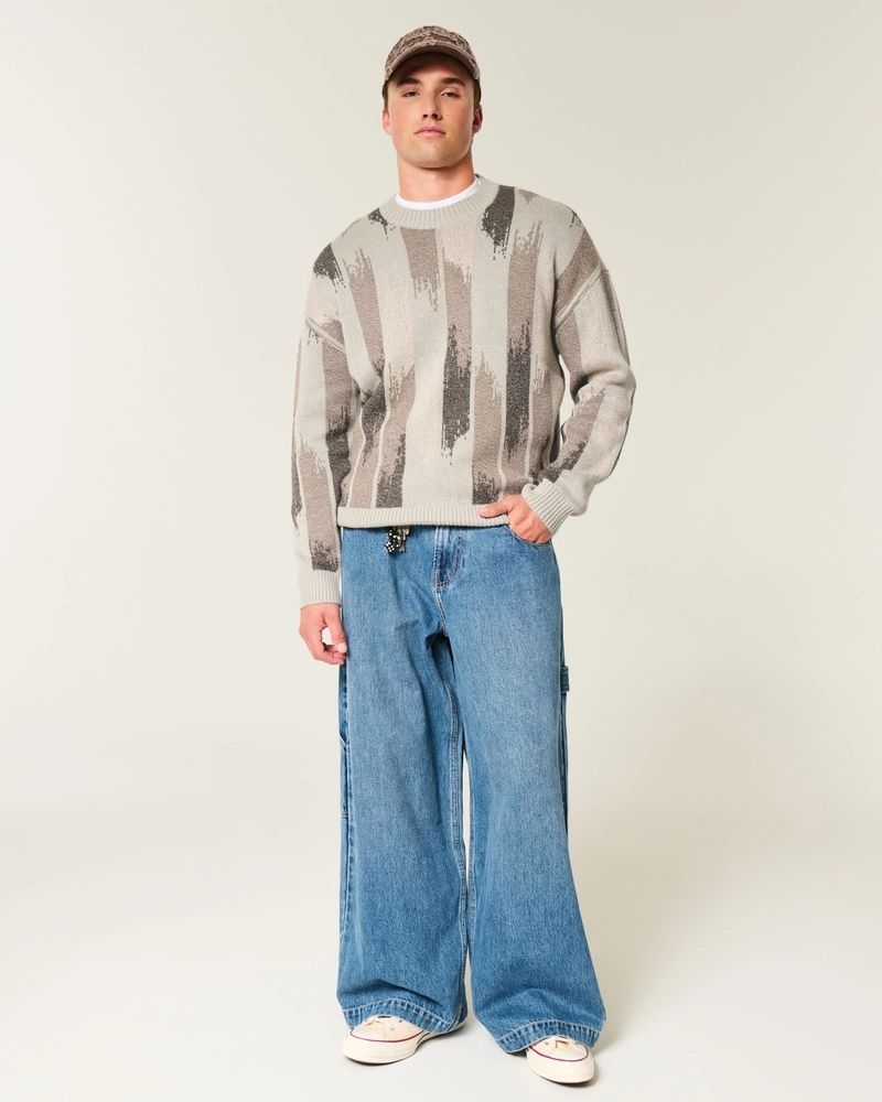 Boxy Pattern Crew Sweater
