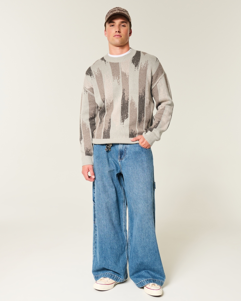 Boxy Pattern Crew Sweater