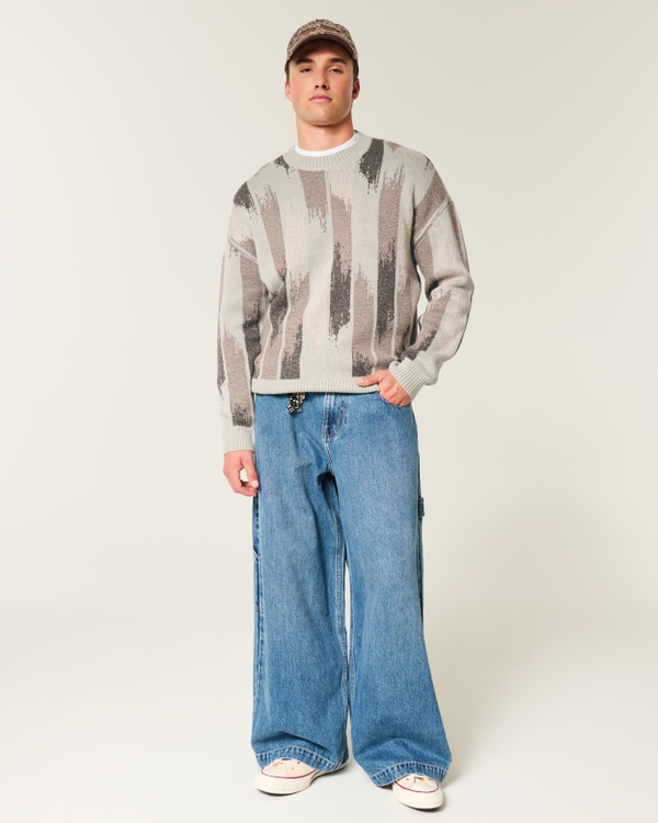 Boxy Pattern Crew Sweater, Taupe Pattern view 2