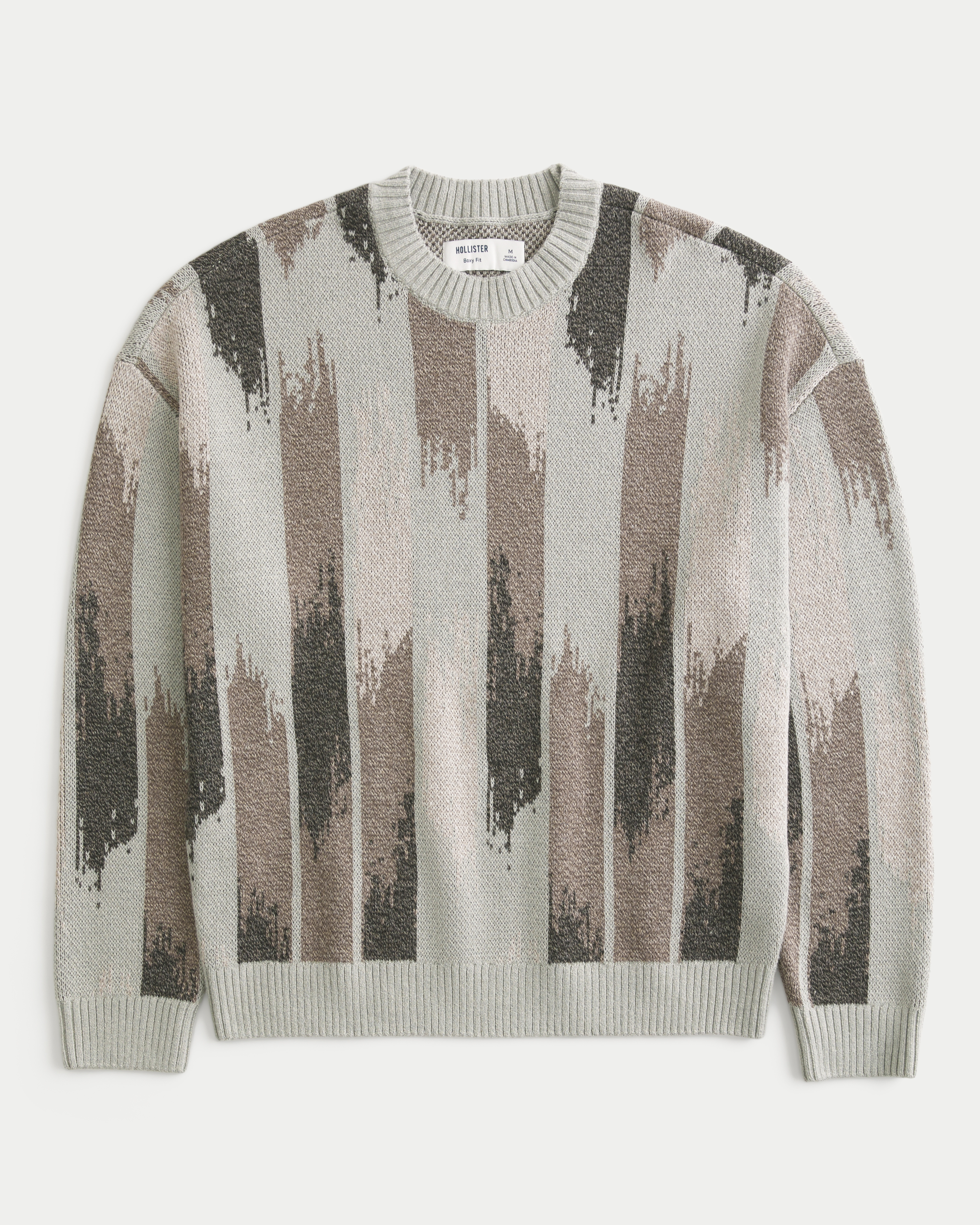 Boxy Pattern Crew Sweater