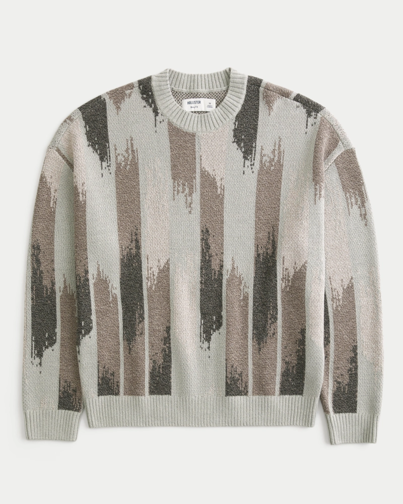 Boxy Pattern Crew Sweater