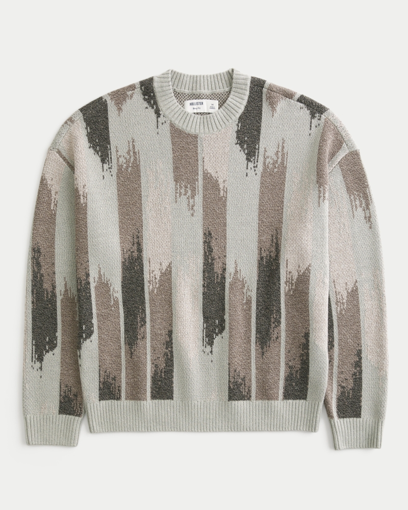 Boxy Pattern Crew Sweater