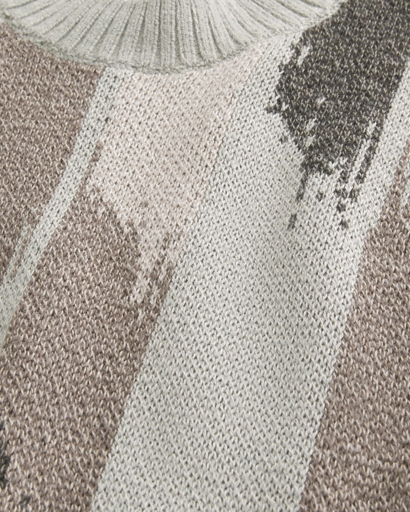 Boxy Pattern Crew Sweater
