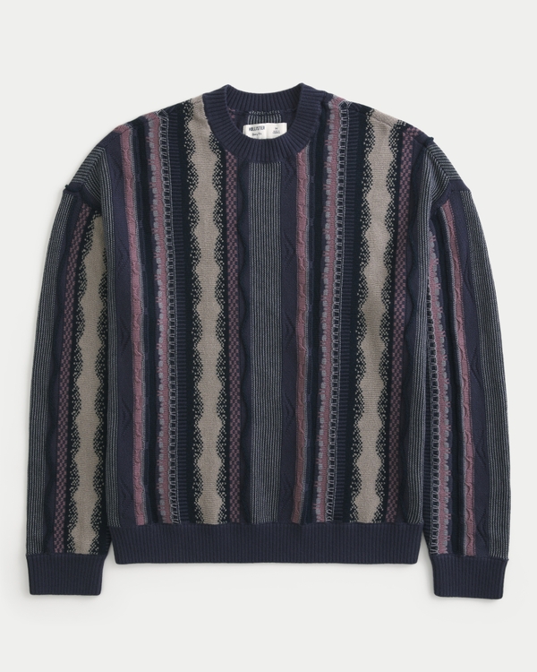 Boxy Pattern Crew Sweater, Navy Stripe view 1