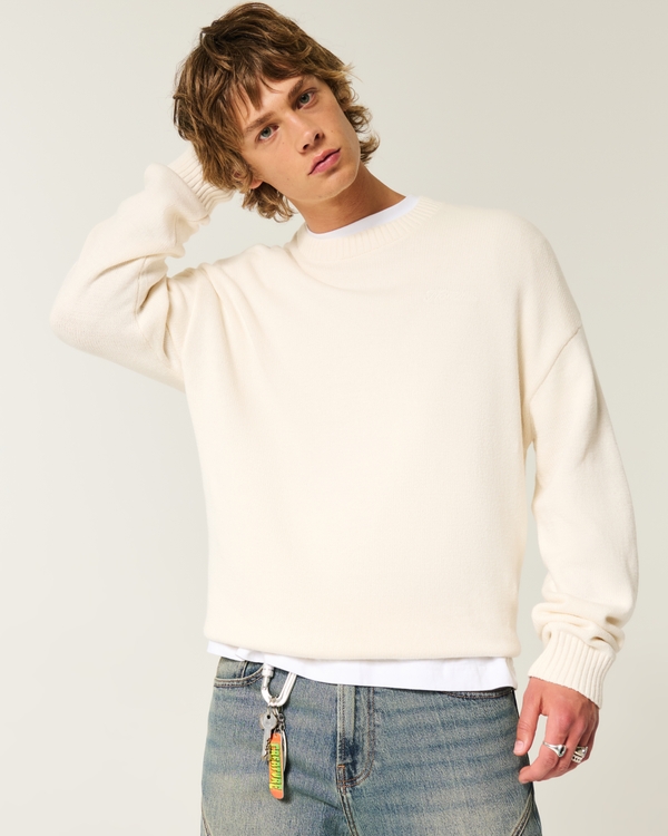 Boxy Logo Crew Sweater, Cream view 1