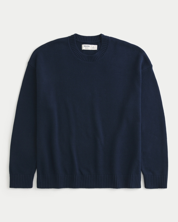 Boxy Logo Crew Sweater, Navy Blue view 1