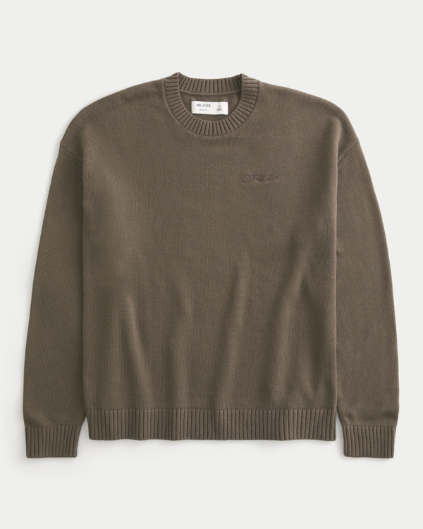 Boxy Logo Crew Sweater, Brown view 1