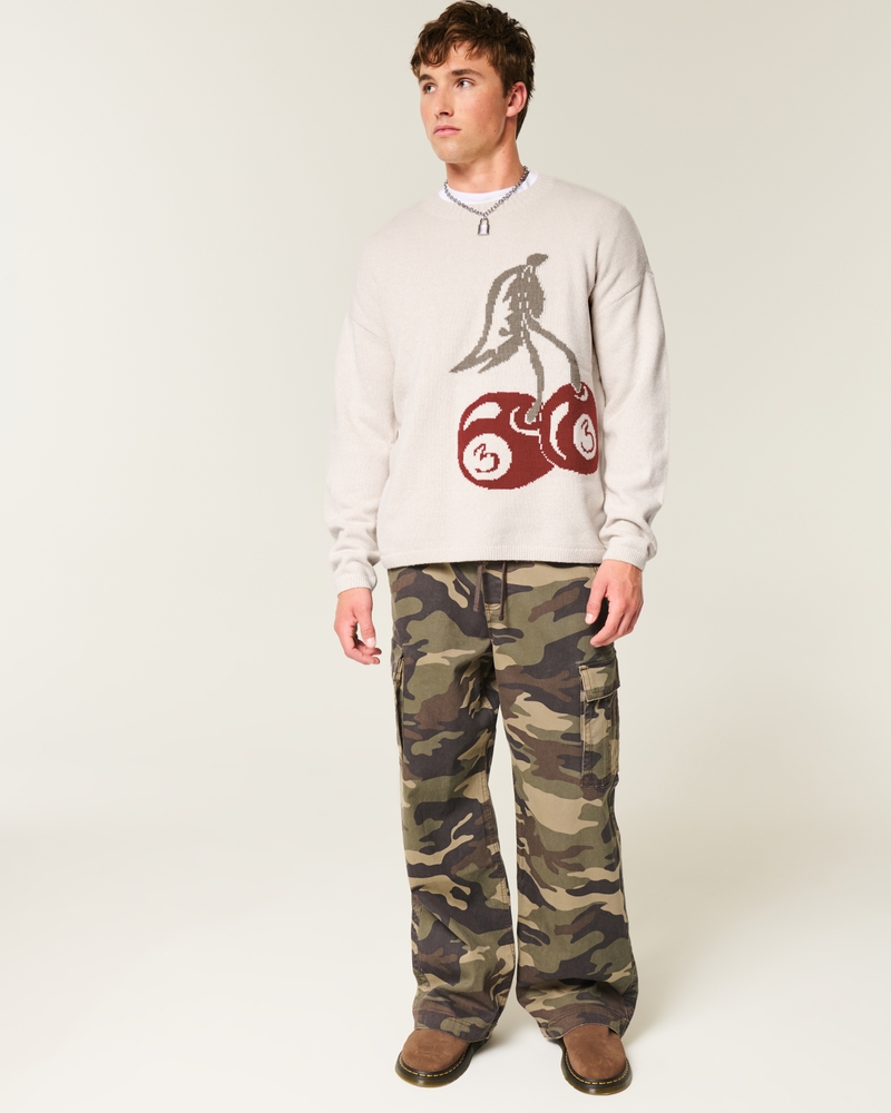 Boxy Cherry Graphic Crew Sweater