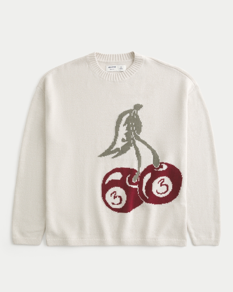 Boxy Cherry Graphic Crew Sweater