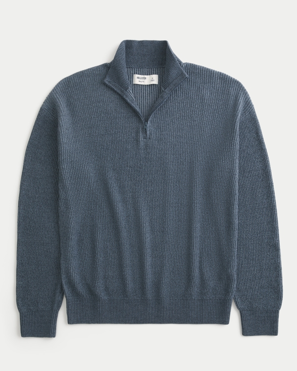 Boxy Quarter-Zip Sweater, Heather Navy view 1