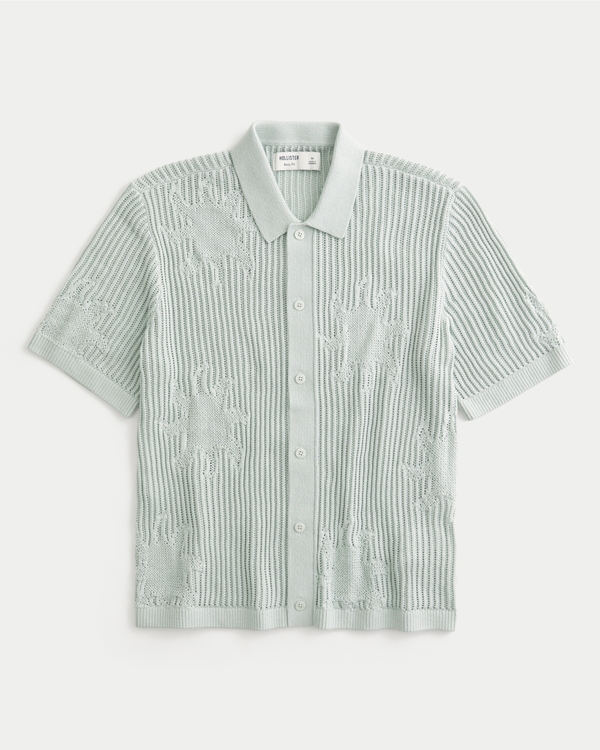 Boxy Short-Sleeve Sweater Shirt, Sage view 1