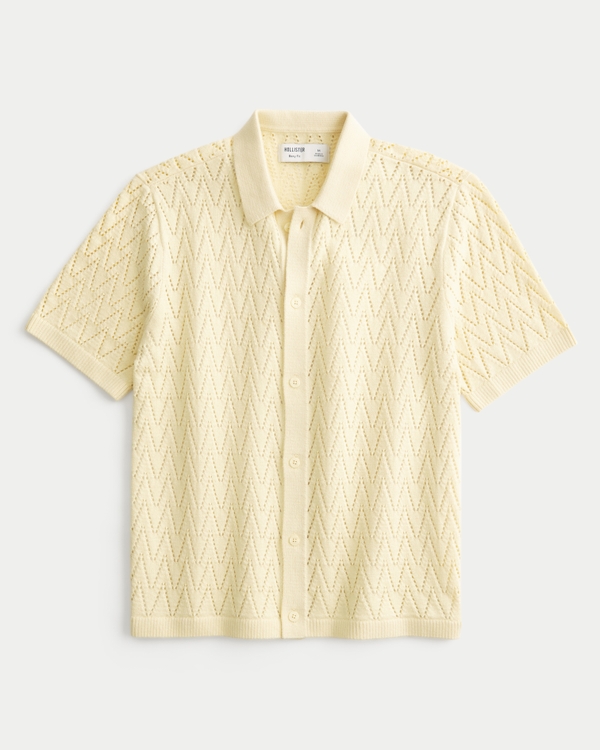 Boxy Short-Sleeve Sweater Shirt, Yellow view 1
