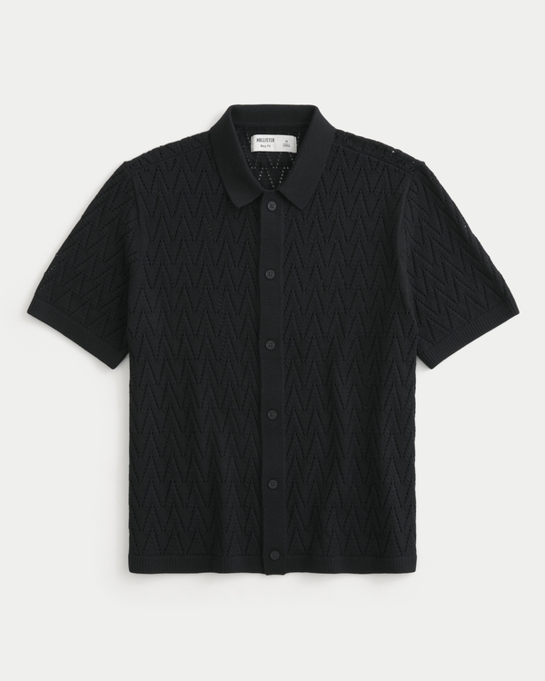 Boxy Short-Sleeve Sweater Shirt, Black view 1