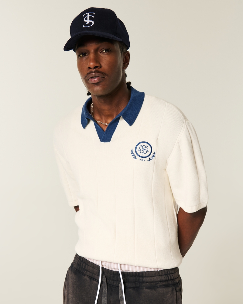 Boxy Short-Sleeve Sweater Polo