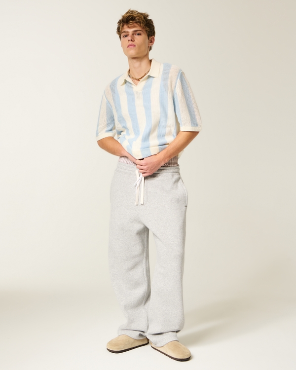 Boxy Short-Sleeve Sweater Polo, Light Blue Stripe view 2