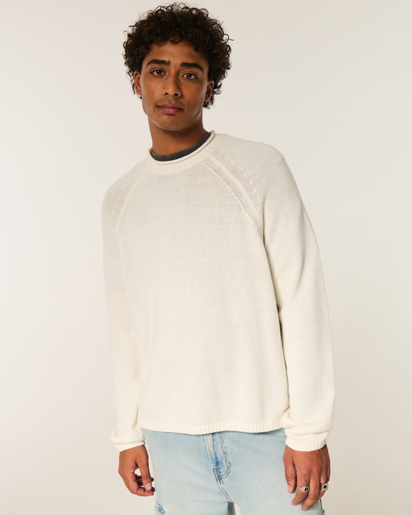 Boxy Roll-Neck Crew Sweater, Cream view 1