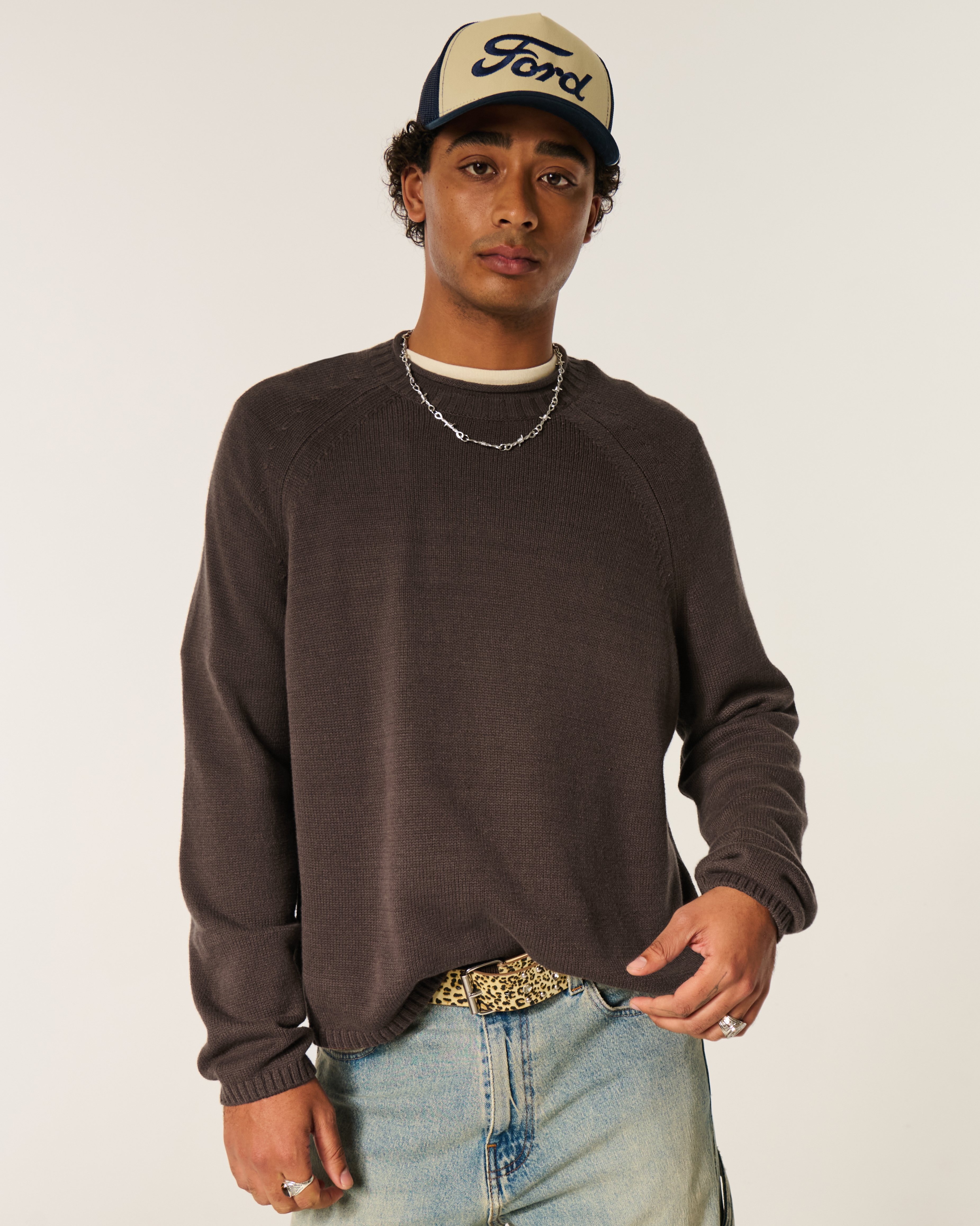 Boxy Roll-Neck Crew Sweater